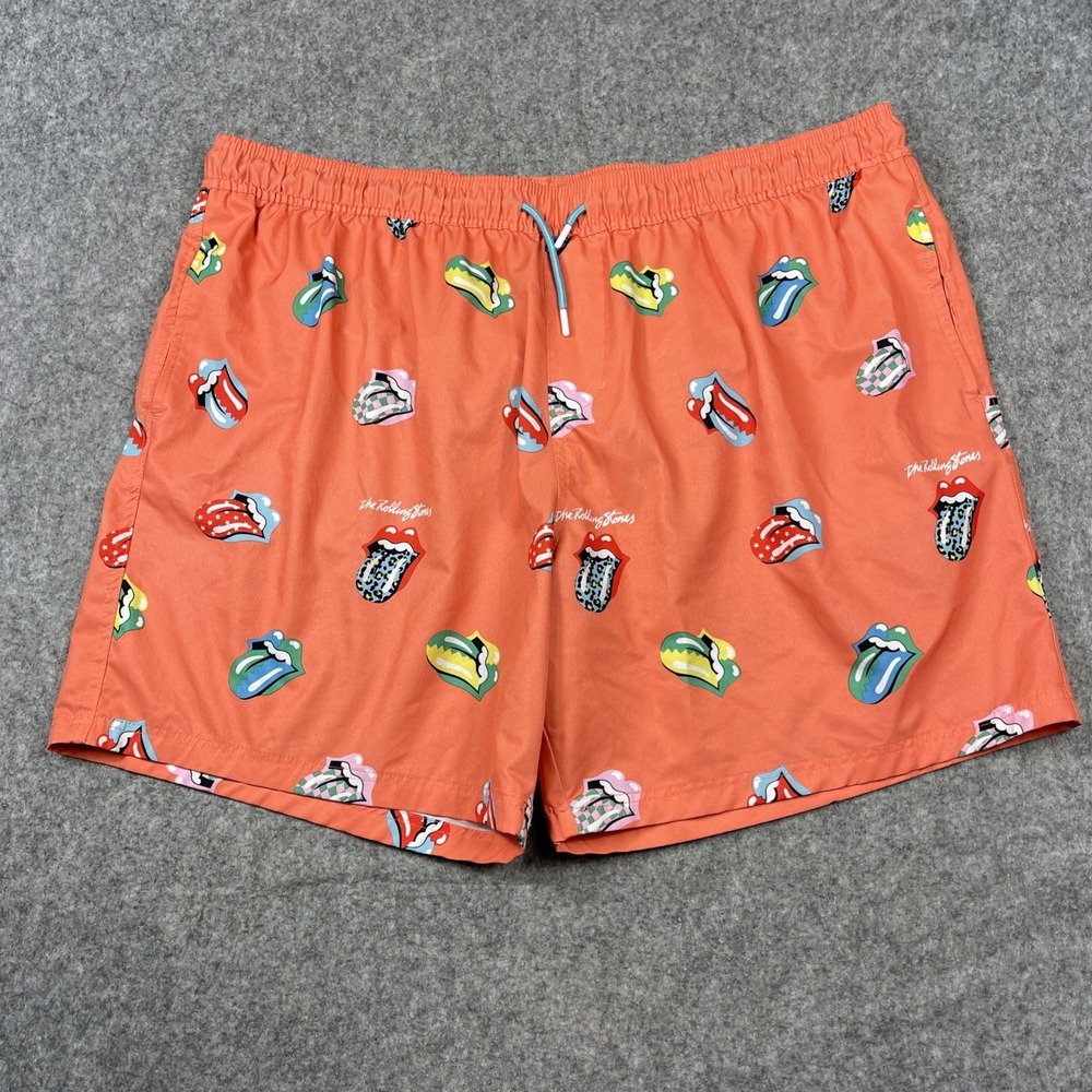 Rolling Stones Swim Shorts Mens 3XL Orange All Over Print